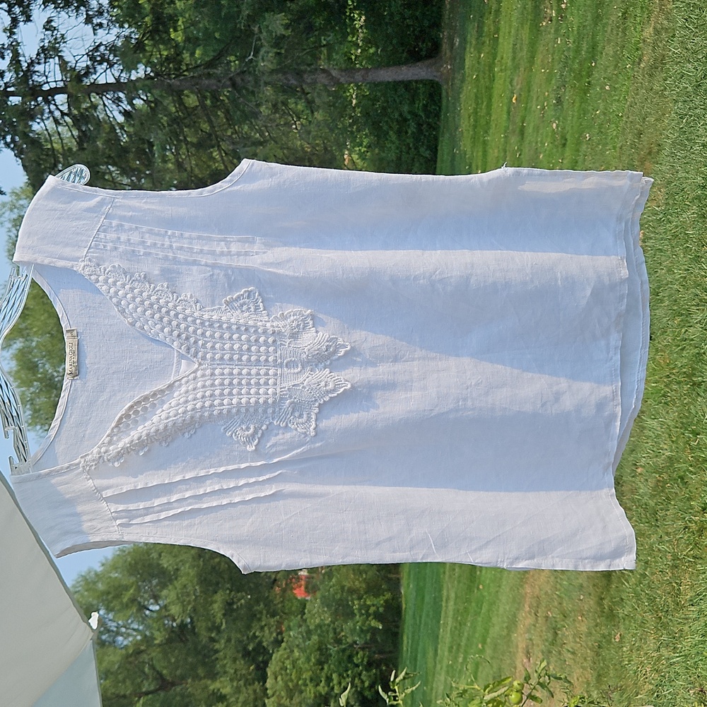Marina Gigli White Linen Sleeveless Embroidered Blouse Size‎ Small - Picture 2 of 13